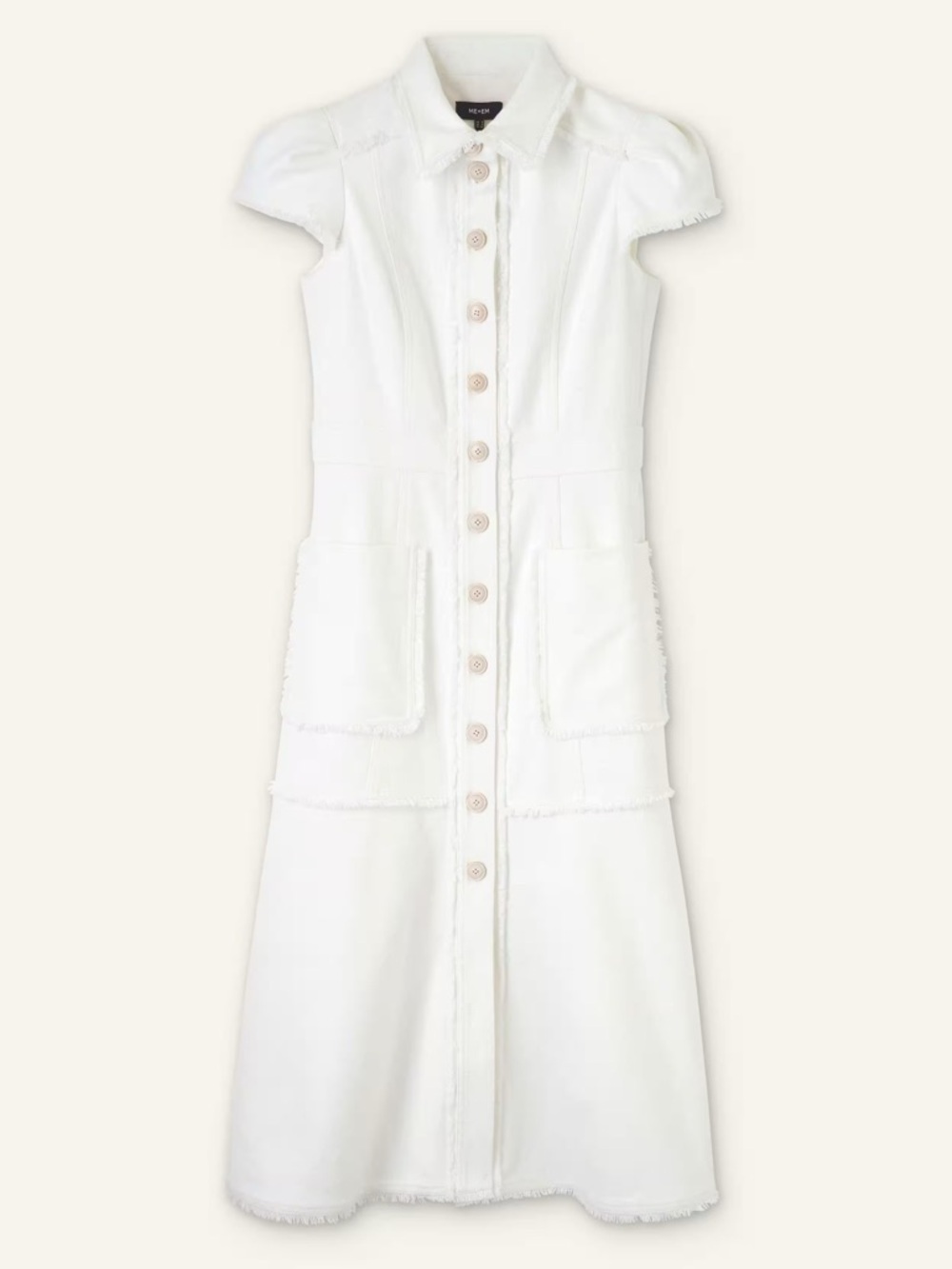 ME+EM Cotton-Blend Fringed Midi Dress White Size US 4 - Picture 4 of 14